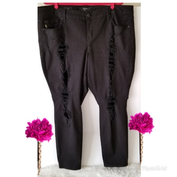 Torrid Black Distressed Embellished Skinny Jeans - Picture 2 of 8